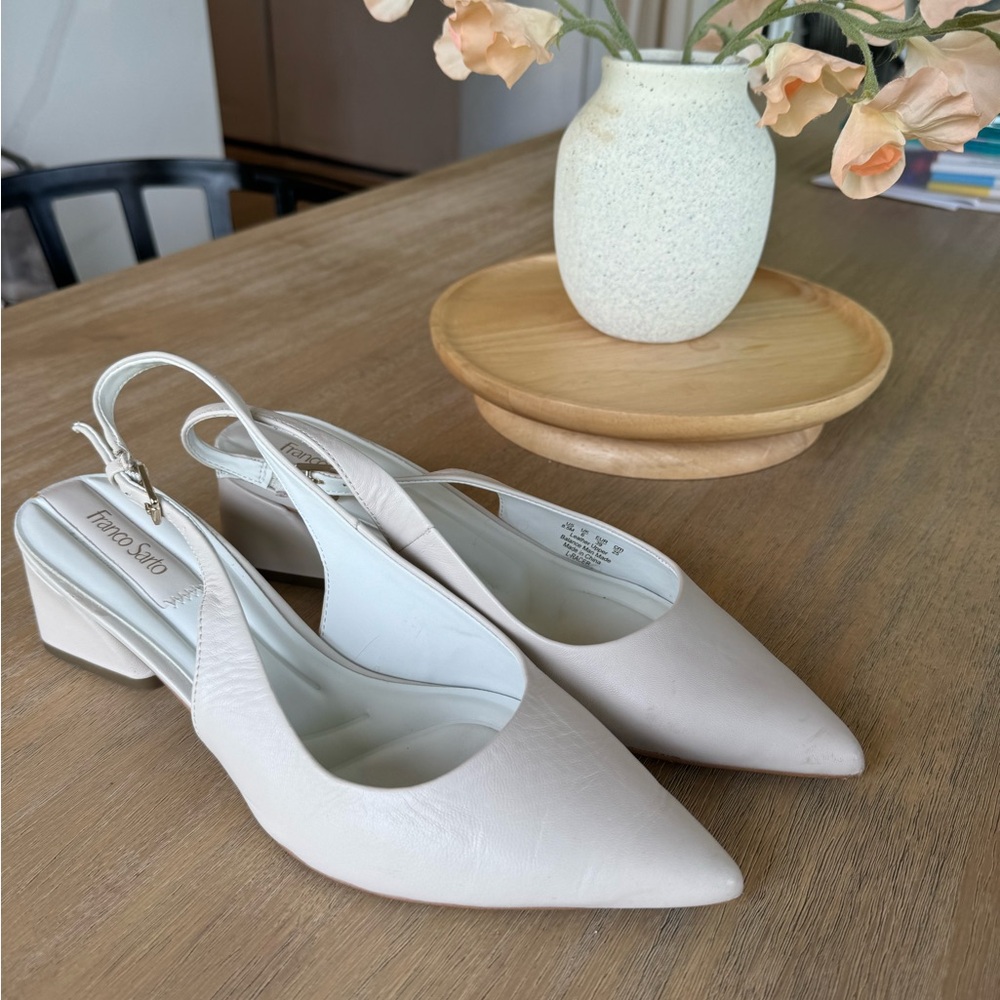 Franco Sarto Cream Pointed-Toe Slingback Heels